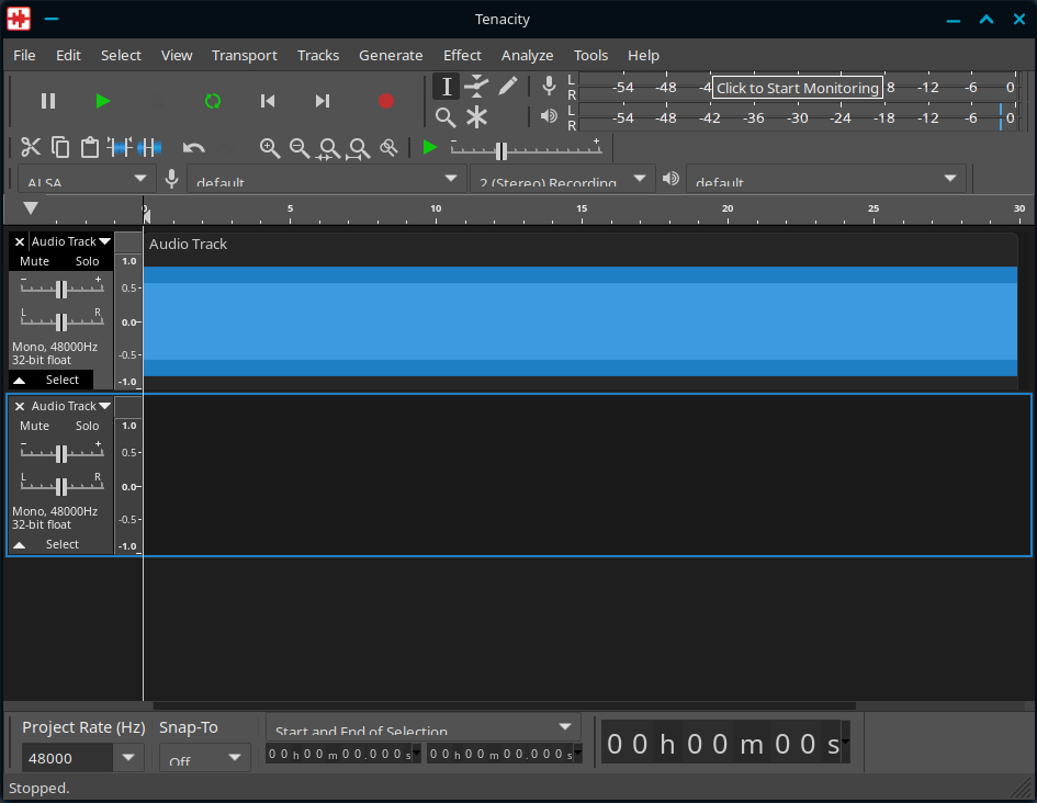 Tenacity screenshot with two audio tracks