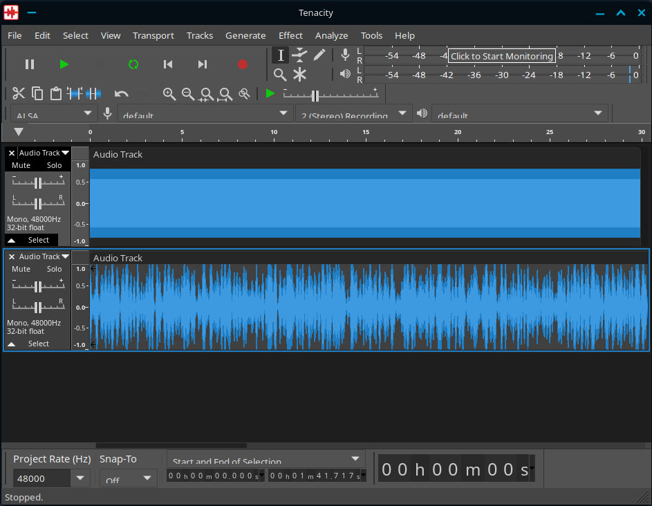 Tenacity screenshot of two tracks with the second one applied with an effect