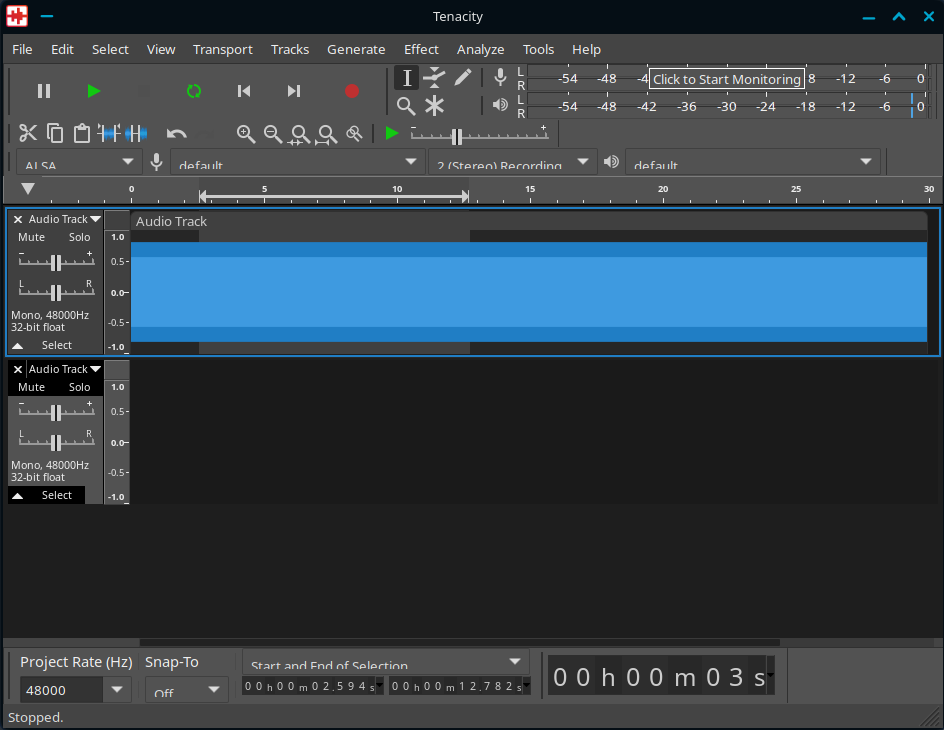 Tenacity screenshot with selected audio